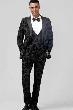 Pico Lapela Preto Jacquard 3 Peça Um Botão Masculino Prom Suits