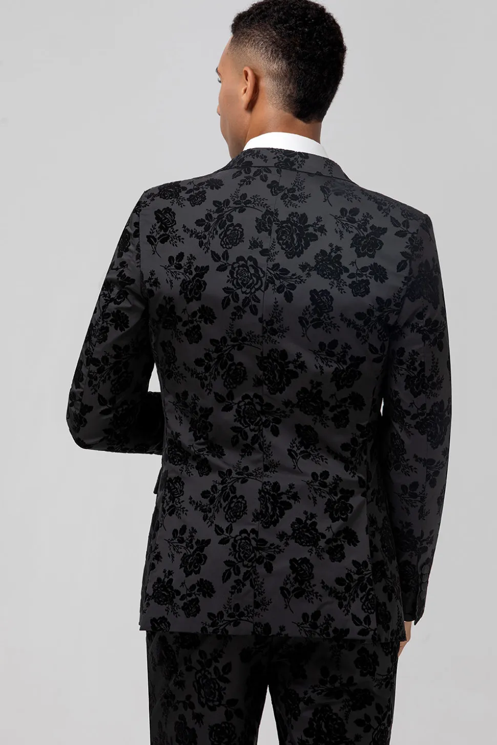 Pico Lapela Preto Jacquard 3 Peça Um Botão Masculino Prom Suits