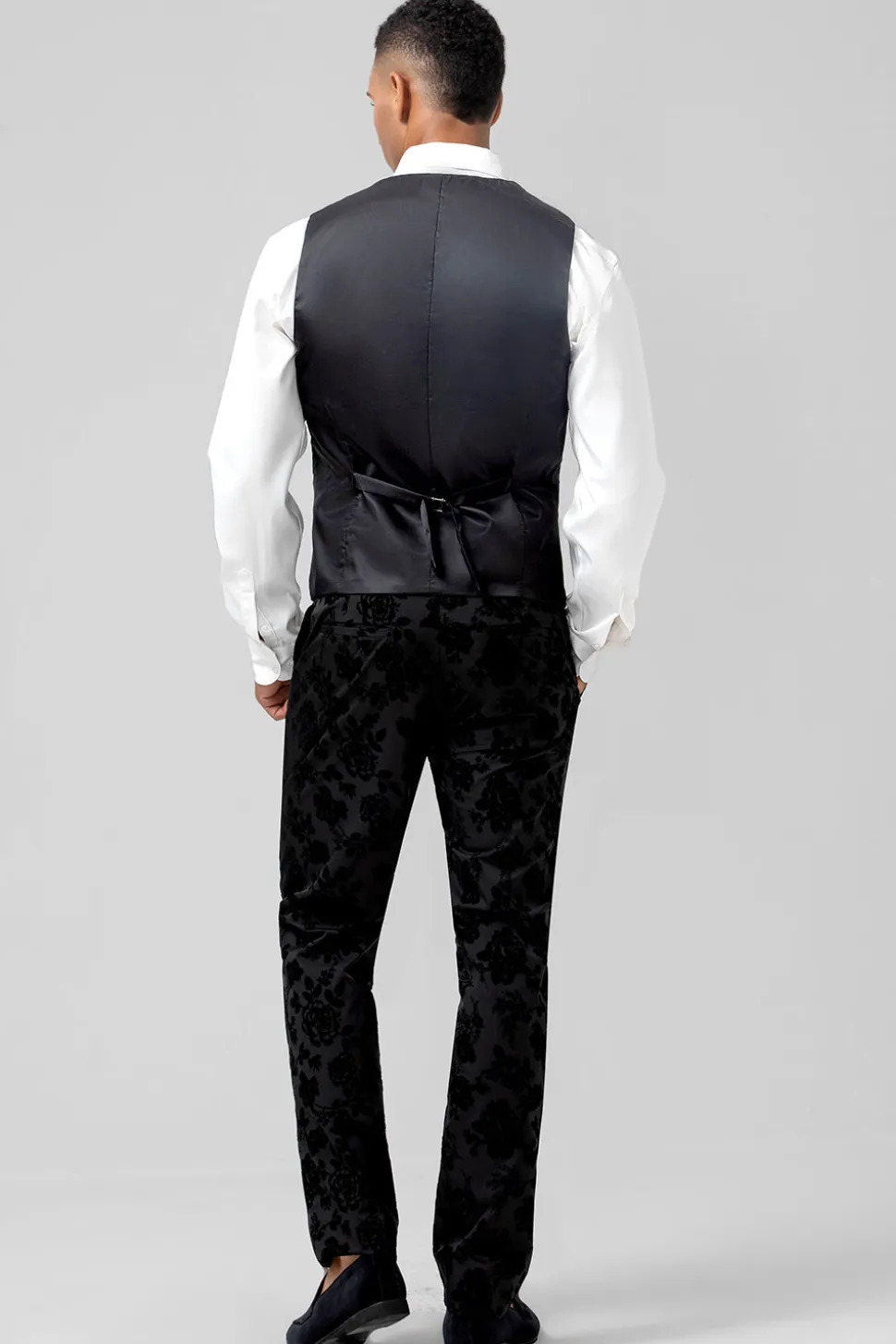 Pico Lapela Preto Jacquard 3 Peça Um Botão Masculino Prom Suits