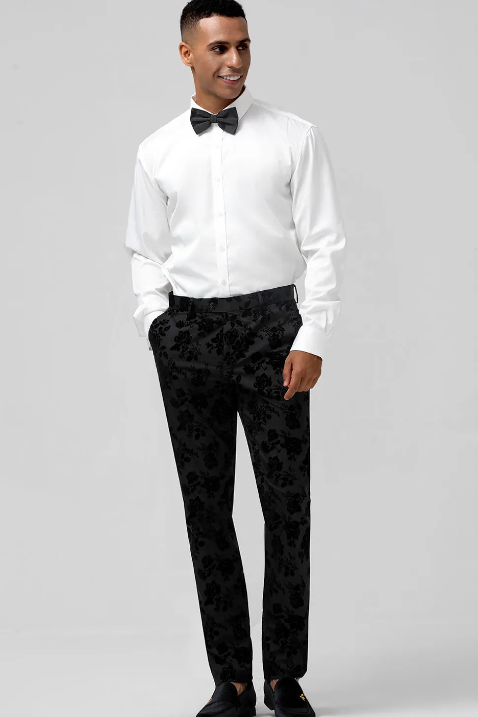 Pico Lapela Preto Jacquard 3 Peça Um Botão Masculino Prom Suits