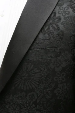 Pico Lapela Um Botão Azul Escuro Jacquard Homens Wedding Party Suits