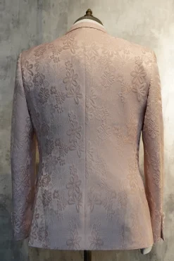 Pico Lapela Um Botão Azul Escuro Jacquard Homens Wedding Party Suits