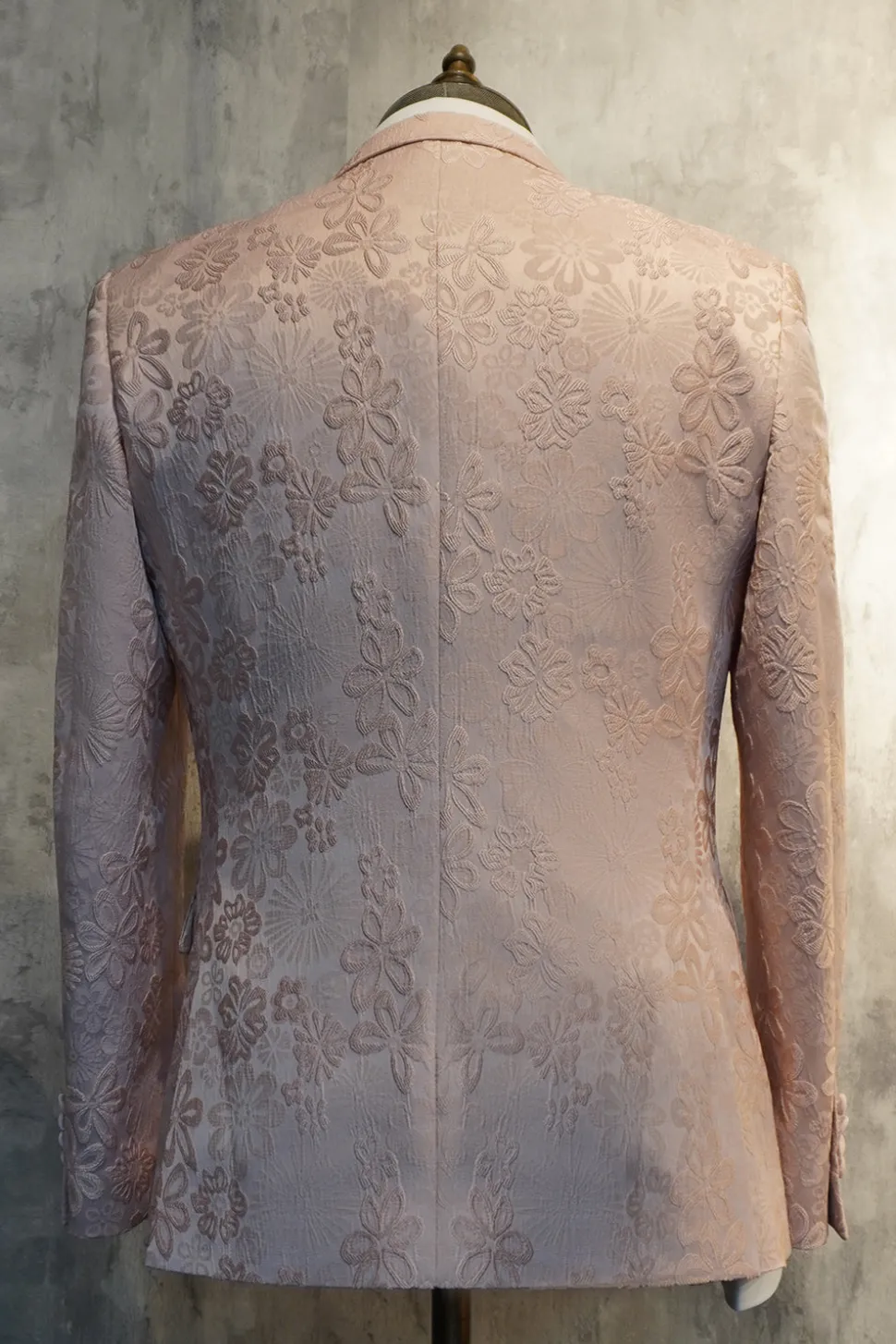 Pico Lapela Um Botão Azul Escuro Jacquard Homens Wedding Party Suits