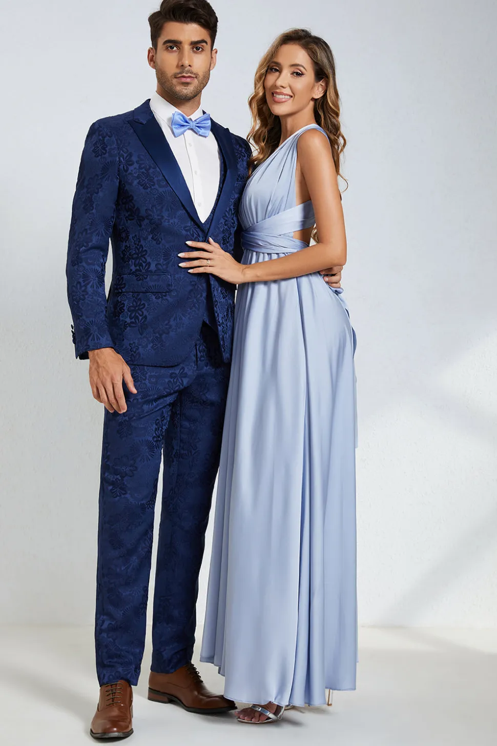 Pico Lapela Um Botão Azul Escuro Jacquard Homens Wedding Party Suits