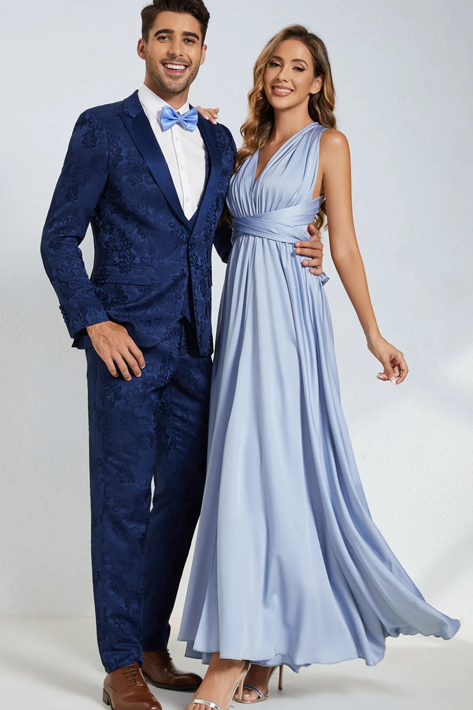 Pico Lapela Um Botão Azul Escuro Jacquard Homens Wedding Party Suits