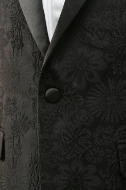 Pico Lapela Um Botão Azul Escuro Jacquard Homens Wedding Party Suits
