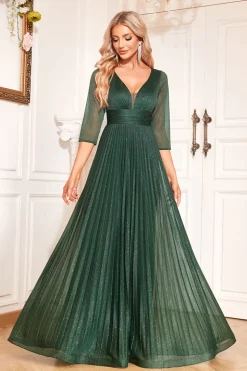 Pinho Uma Linha V Pescoço Longo Mãe Da Noiva Vestido com Lantejoulas