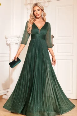 Pinho Uma Linha V Pescoço Longo Mãe Da Noiva Vestido com Lantejoulas