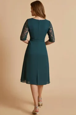 Pinho V Pescoço Chiffon Meia Manga Midi Mãe do Vestido da Noiva