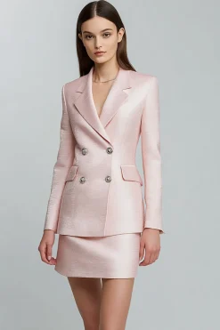 Pink cetim bodycon entalhe lapela vestido curto de trabalho