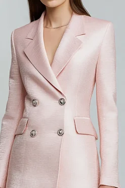 Pink cetim bodycon entalhe lapela vestido curto de trabalho