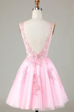 Pink Glitter vestido bonito Homecoming com apliques