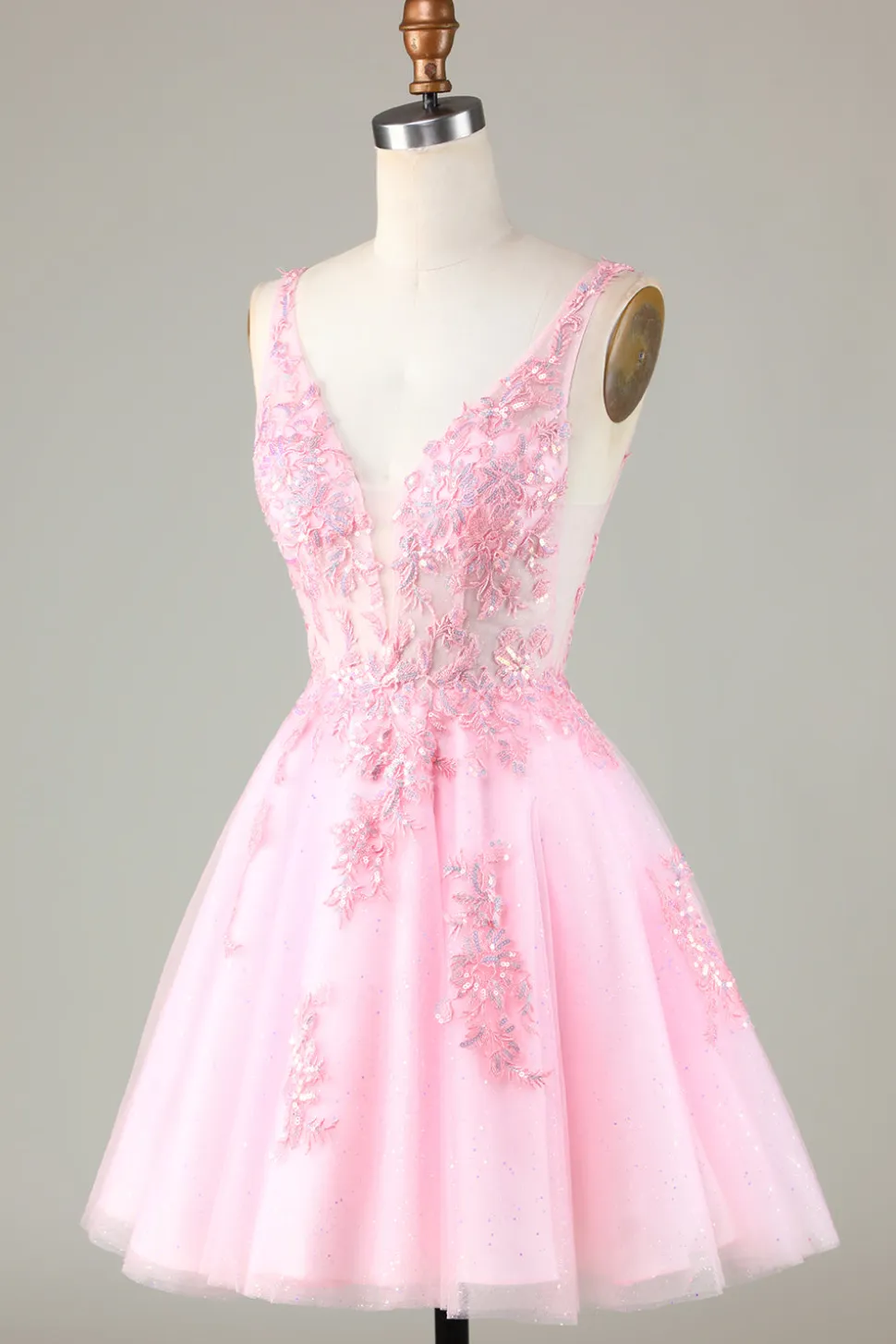 Pink Glitter vestido bonito Homecoming com apliques