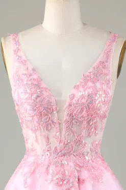 Pink Glitter vestido bonito Homecoming com apliques