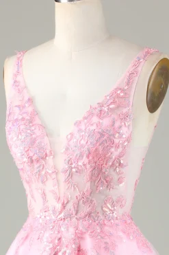 Pink Glitter vestido bonito Homecoming com apliques
