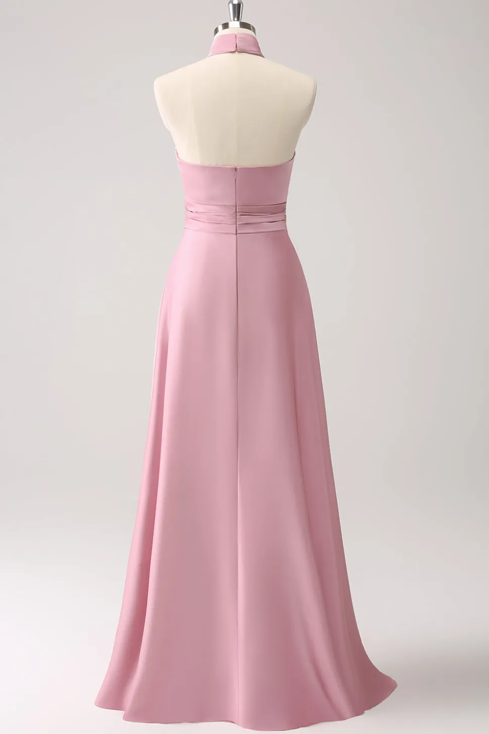 Pink Keyhole A-Line Vestido de Dama de Honra Cetim com Fenda