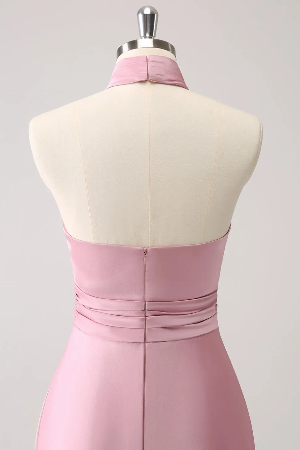 Pink Keyhole A-Line Vestido de Dama de Honra Cetim com Fenda