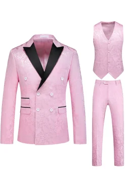Pink Print Pico Lapela 3-Piece Homens Prom Suits