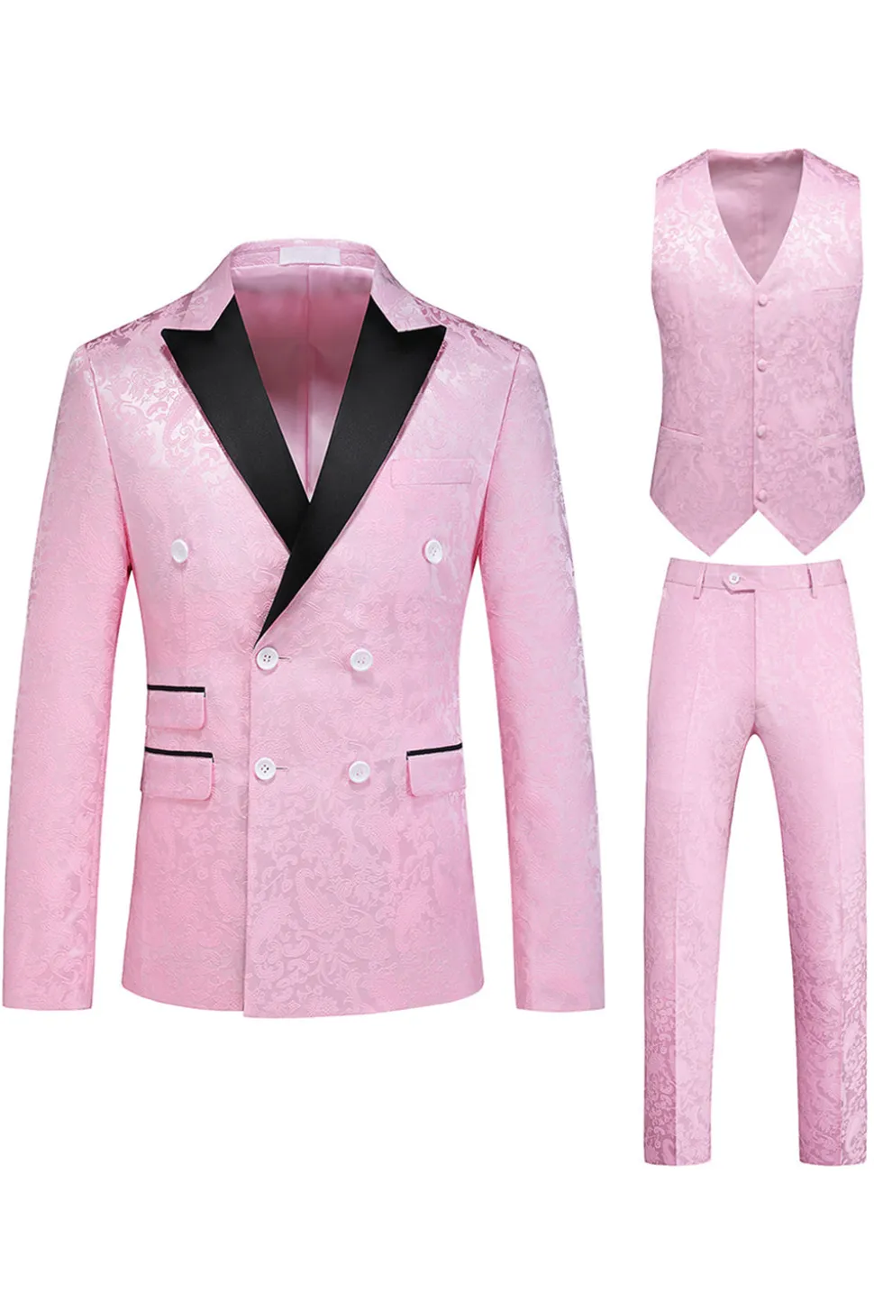 Pink Print Pico Lapela 3-Piece Homens Prom Suits