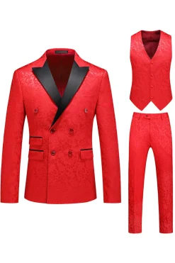 Pink Print Pico Lapela 3-Piece Homens Prom Suits