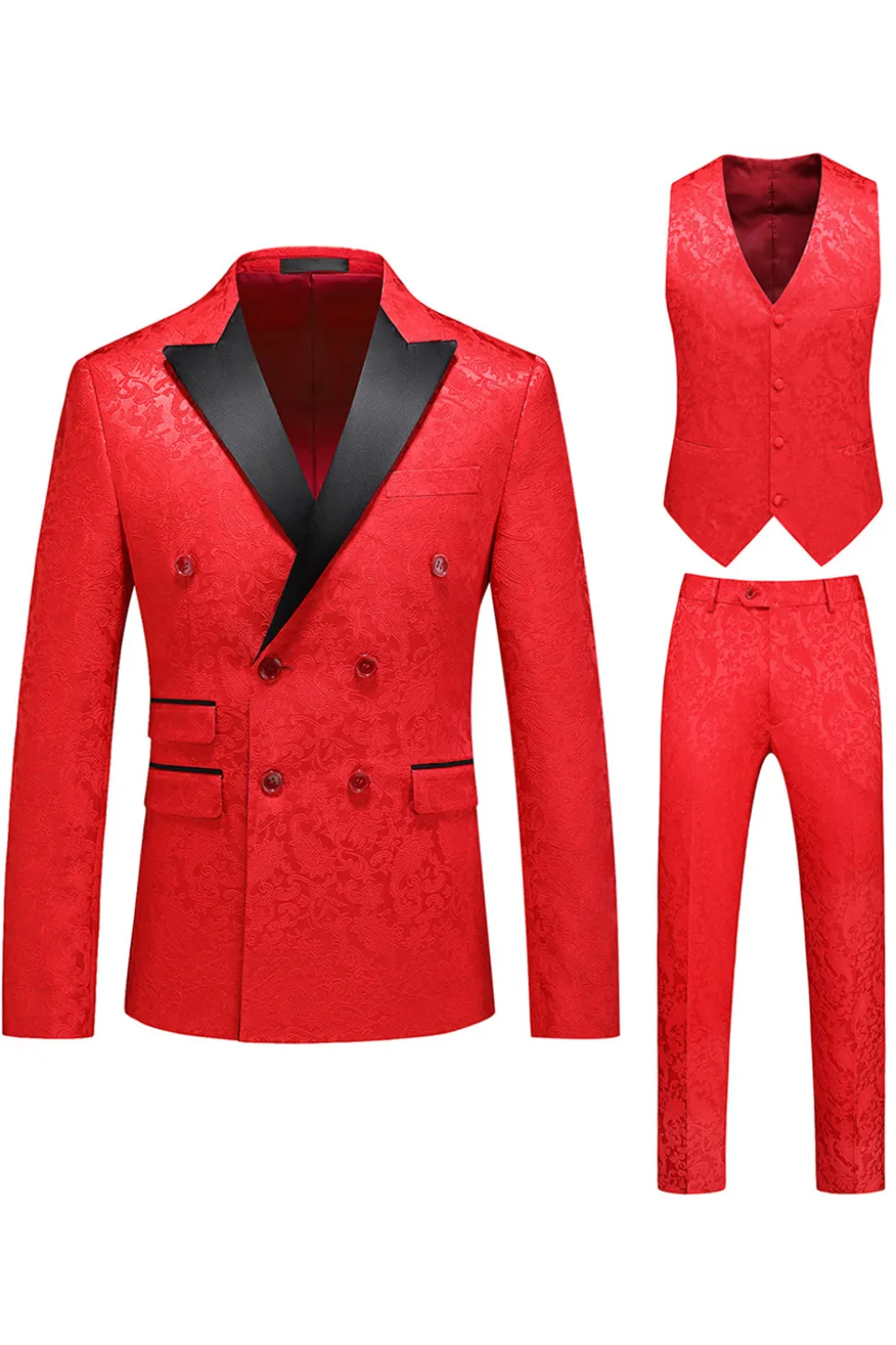 Pink Print Pico Lapela 3-Piece Homens Prom Suits