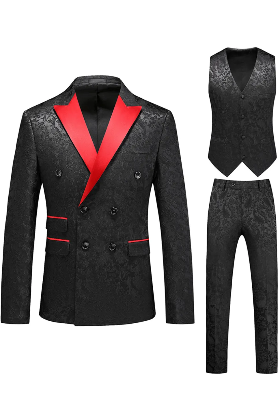 Pink Print Pico Lapela 3-Piece Homens Prom Suits