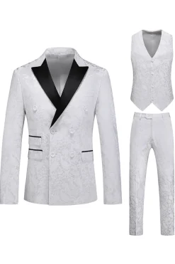 Pink Print Pico Lapela 3-Piece Homens Prom Suits