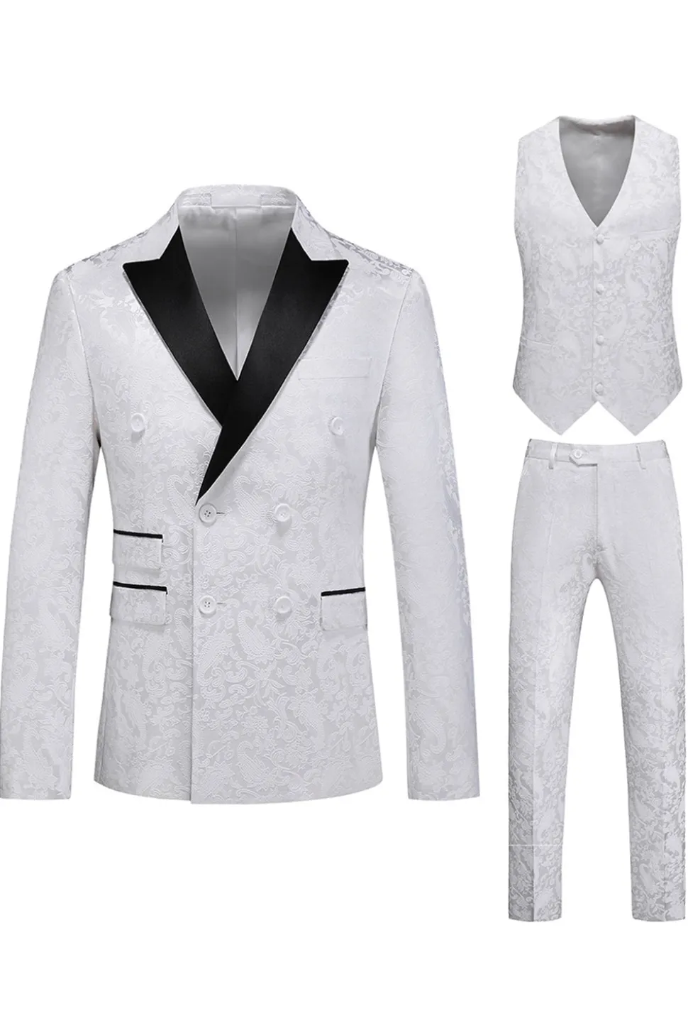 Pink Print Pico Lapela 3-Piece Homens Prom Suits
