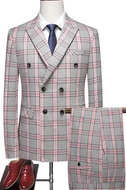 Pinkish Gray Striped 2 Peças Peaked lapela Homens Prom Suits