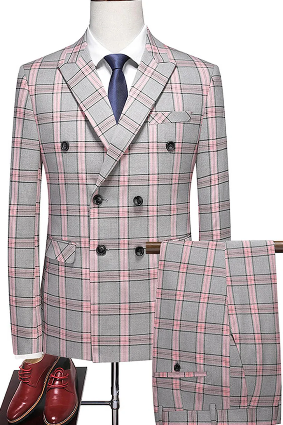 Pinkish Gray Striped 2 Peças Peaked lapela Homens Prom Suits