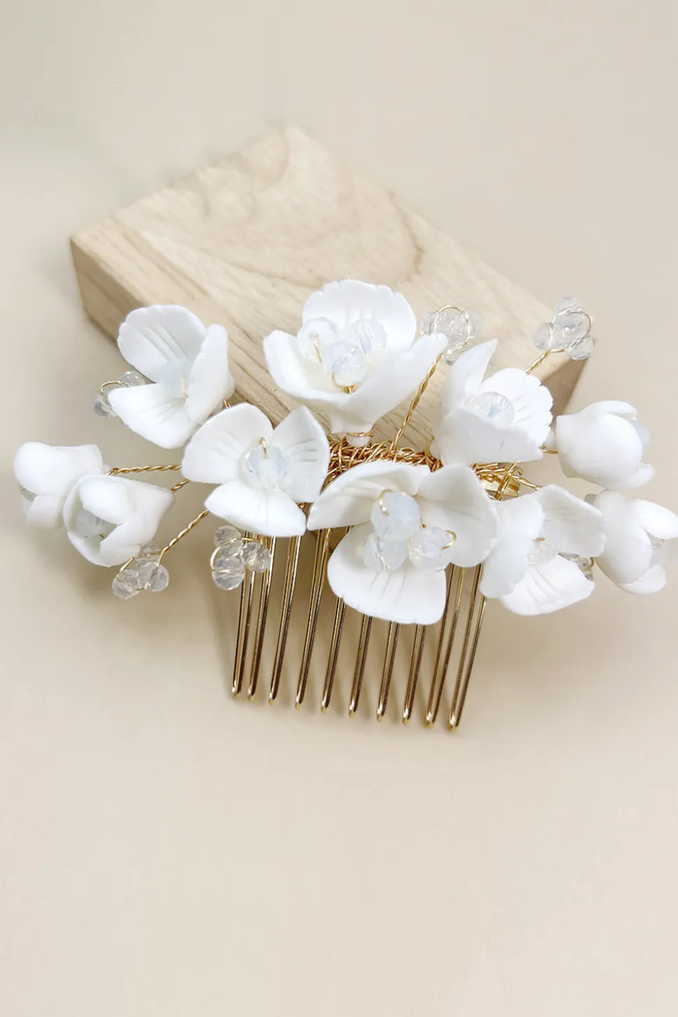 Placa de flor de cerâmica branca Cabelo Maquiagem pente de cabelo nupcial