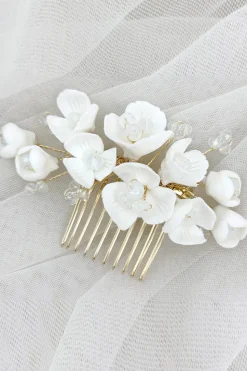 Placa de flor de cerâmica branca Cabelo Maquiagem pente de cabelo nupcial