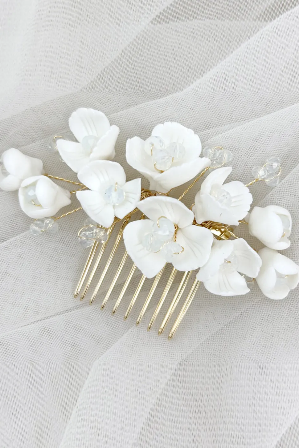 Placa de flor de cerâmica branca Cabelo Maquiagem pente de cabelo nupcial