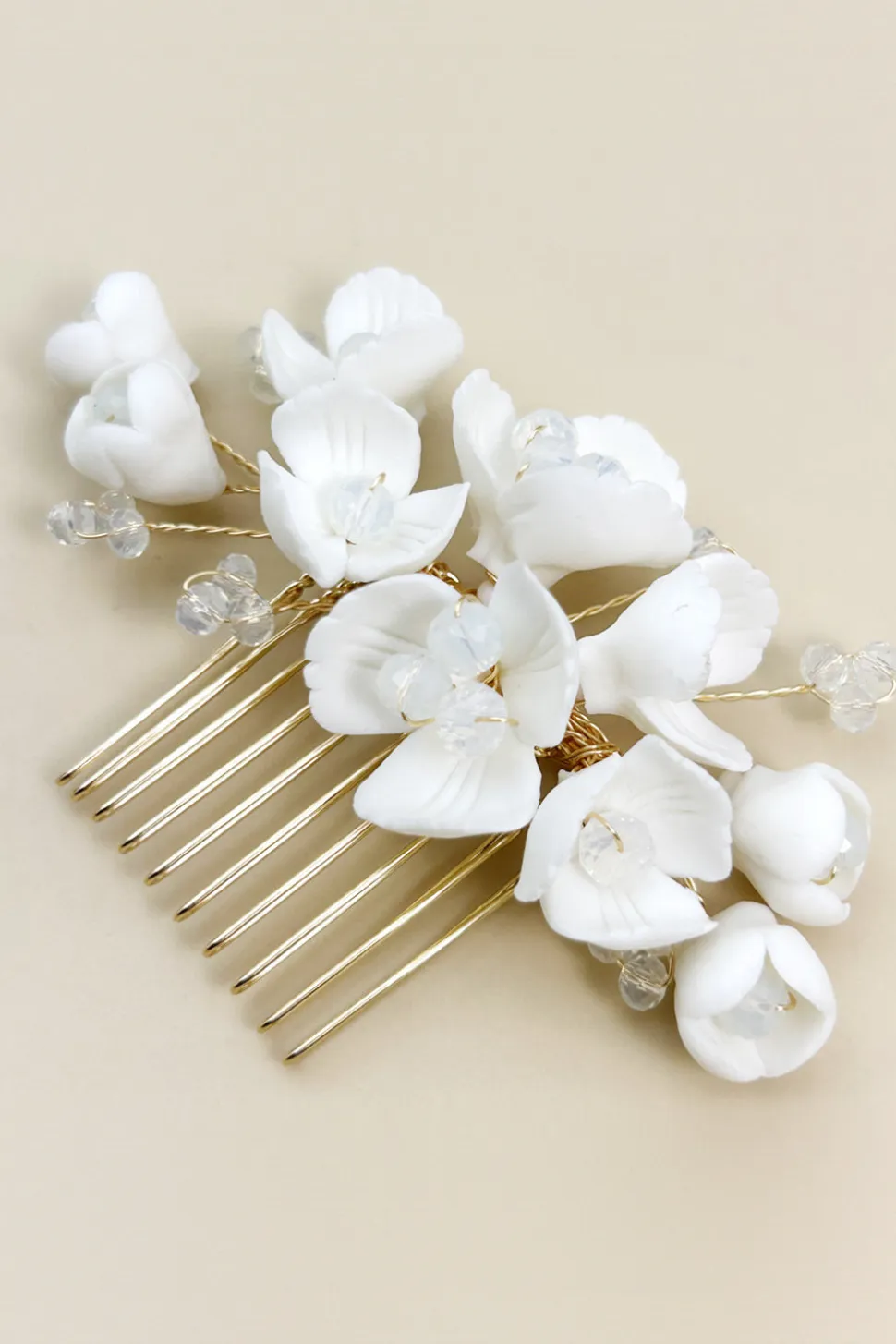 Placa de flor de cerâmica branca Cabelo Maquiagem pente de cabelo nupcial