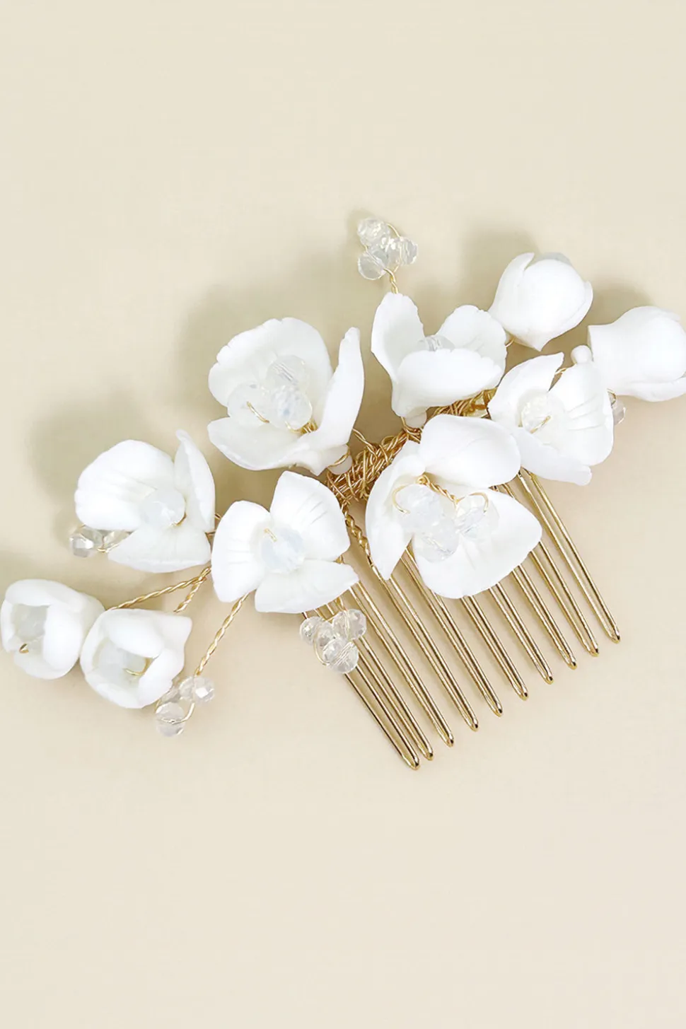 Placa de flor de cerâmica branca Cabelo Maquiagem pente de cabelo nupcial