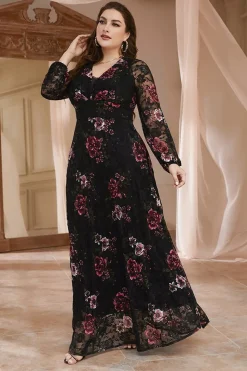 Plus Size Black Floral Lace Mãe do Vestido de Noiva
