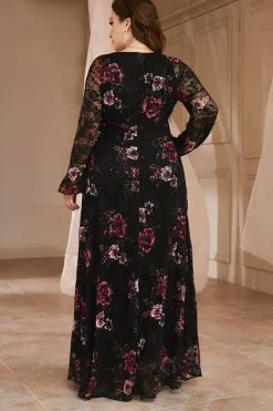 Plus Size Black Floral Lace Mãe do Vestido de Noiva