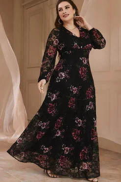 Plus Size Black Floral Lace Mãe do Vestido de Noiva