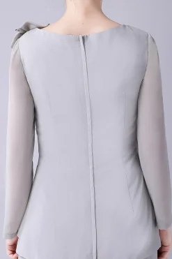 Prata 2 Peças Chiffon Mãe da Noiva Pant Suits