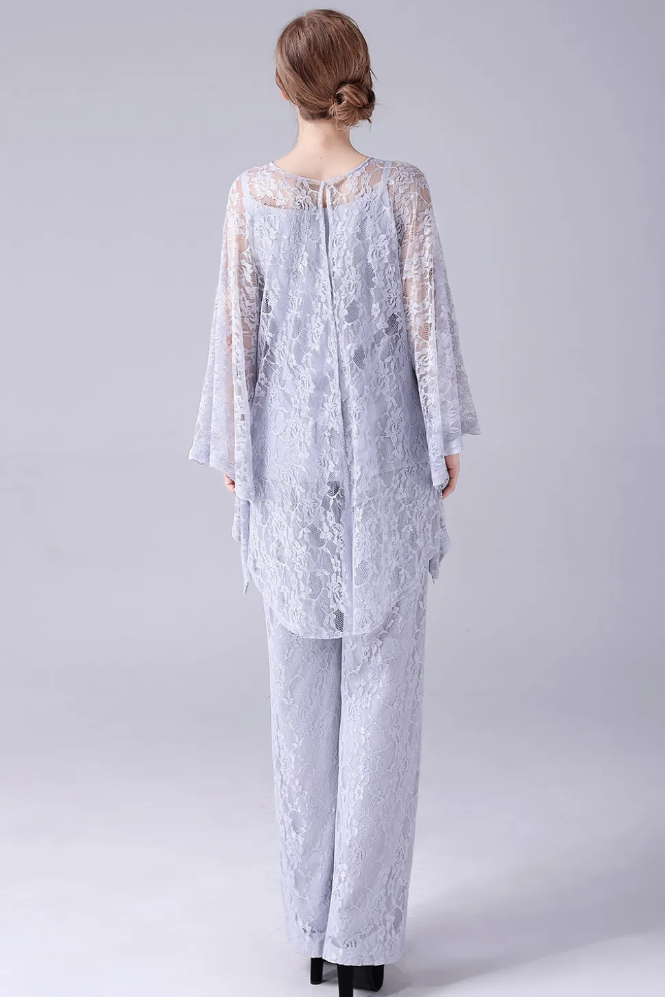 Prata 3 Peças Mangas Longas Mãe da Noiva Pant Suits