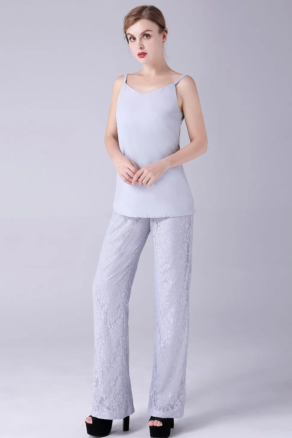 Prata 3 Peças Mangas Longas Mãe da Noiva Pant Suits