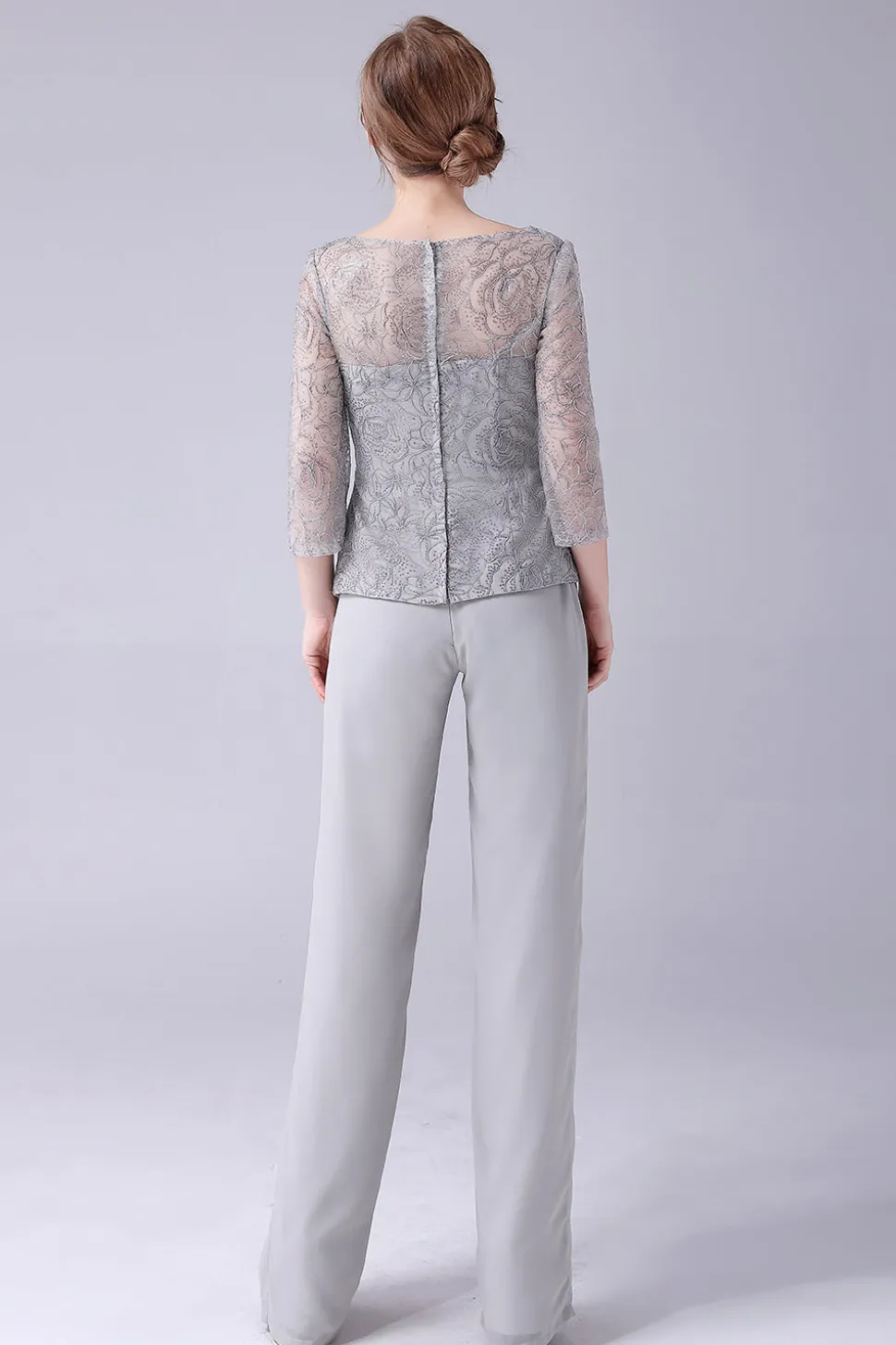Prata 2 Peças Slim Elegant Mother of the Bride Pant Suits