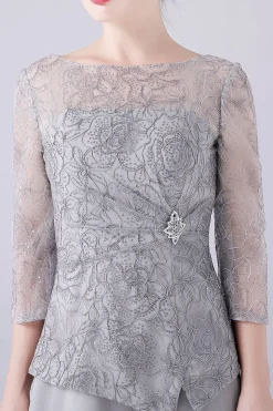 Prata 2 Peças Slim Elegant Mother of the Bride Pant Suits