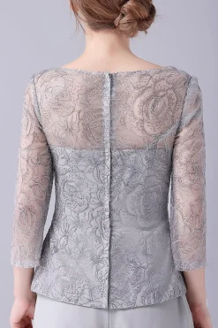 Prata 2 Peças Slim Elegant Mother of the Bride Pant Suits