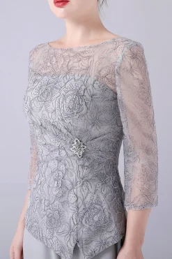 Prata 2 Peças Slim Elegant Mother of the Bride Pant Suits