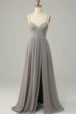 Prata A Line Cintas de Espaguete Vestido de Dama de Honor