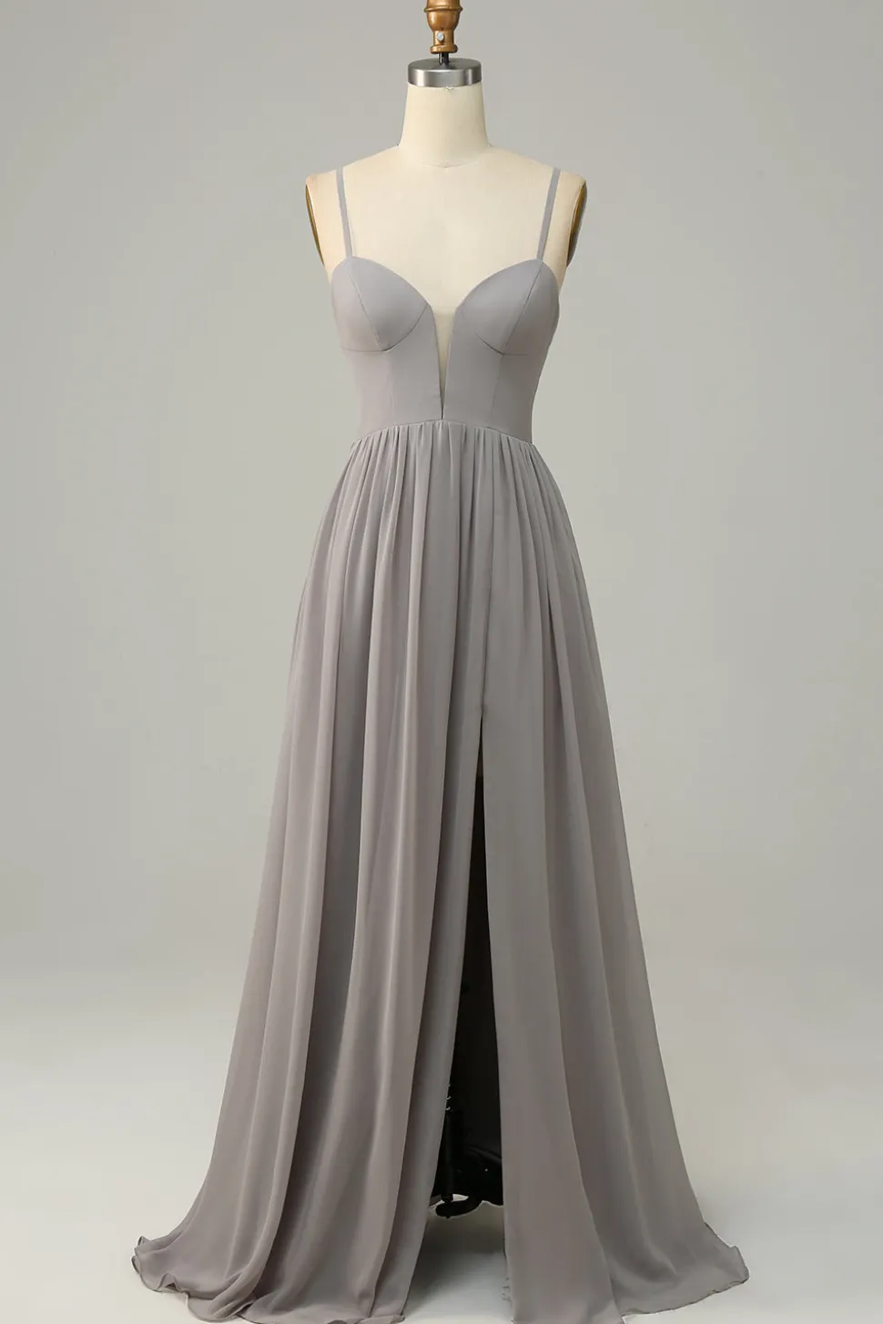 Prata A Line Cintas de Espaguete Vestido de Dama de Honor