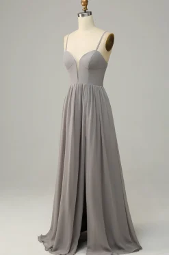Prata A Line Cintas de Espaguete Vestido de Dama de Honor