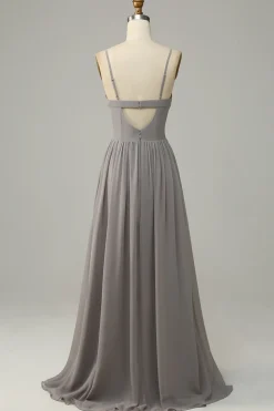 Prata A Line Cintas de Espaguete Vestido de Dama de Honor