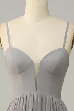 Prata A Line Cintas de Espaguete Vestido de Dama de Honor